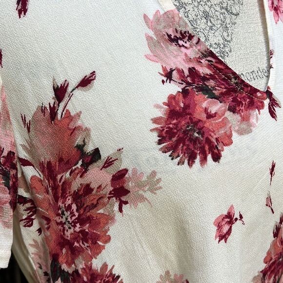 NORDSTOMS, LUSH IVORY-BURGANDY BLOUSE BNWT Size XS - Picture 3 of 7